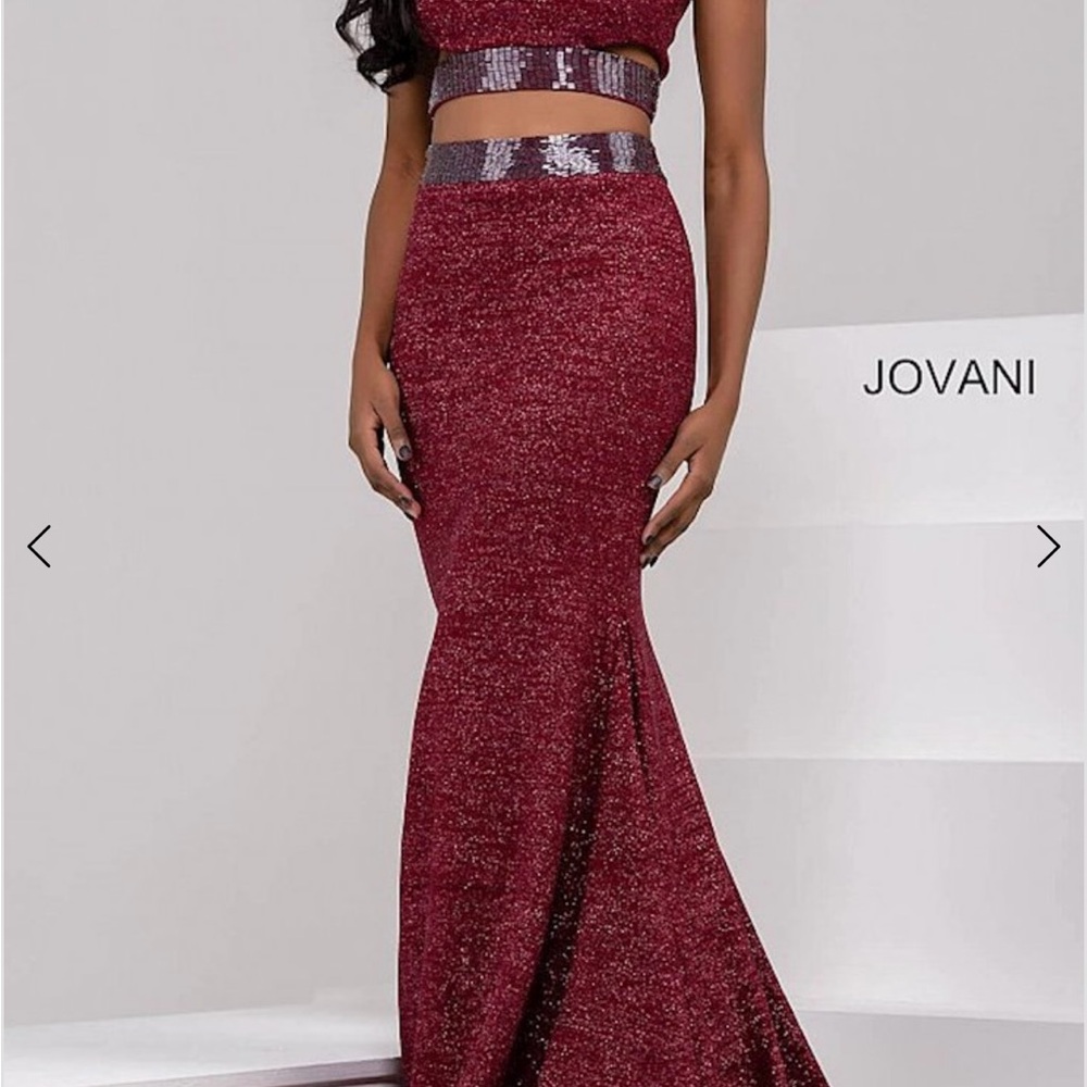 Jovani Wine Sequin Two-Piece Gown